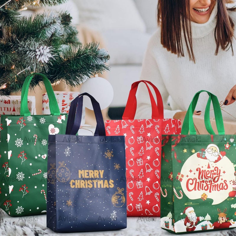 Axiski 8PCS Christmas Tote Treat Non-Woven Gift Bags with Handles for Gifts Wrapping Shopping, Xmas Party Supplies, 12.2×9.8×4.53inch - Image 5